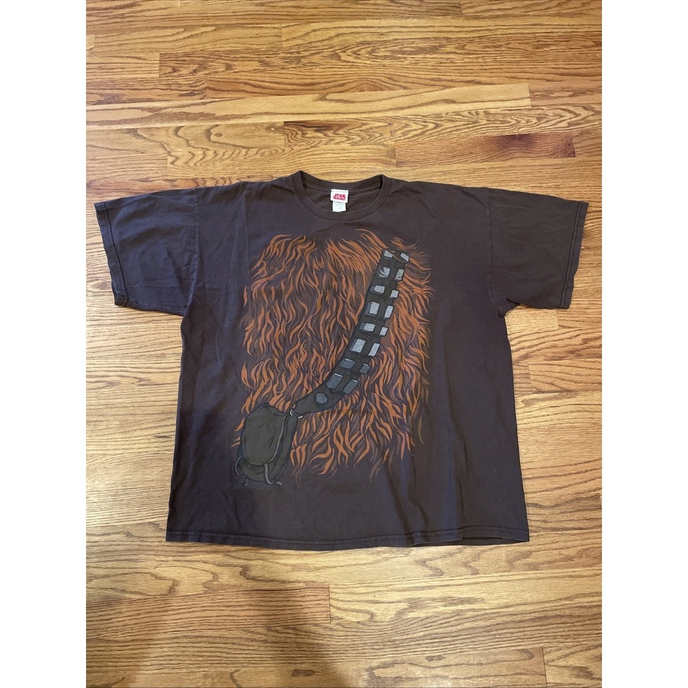 Vintage Y2K Star Wars Mens T-Shirt XL Brown Chewbacca Costume Graphic Tee